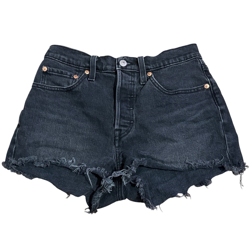 Levi's Denim Shorts Womens 27 Black 501 High Rise Cut Off Frayed Hem Button Fly